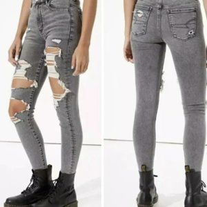 American Eagle Outfitters Gray Distressed Jeggings